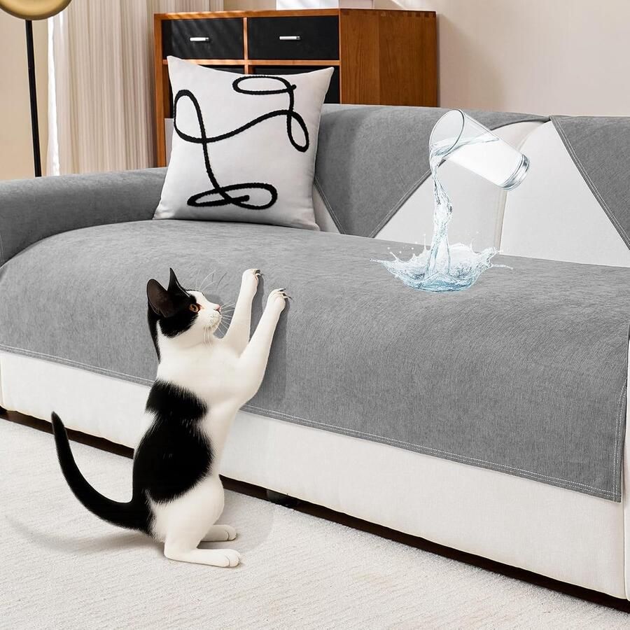 Bankhoes chenille waterdicht krasbestendig voor hond en kat antislip voor U-vorm L-vorm sectionele bank (lichtgrijs 70 x