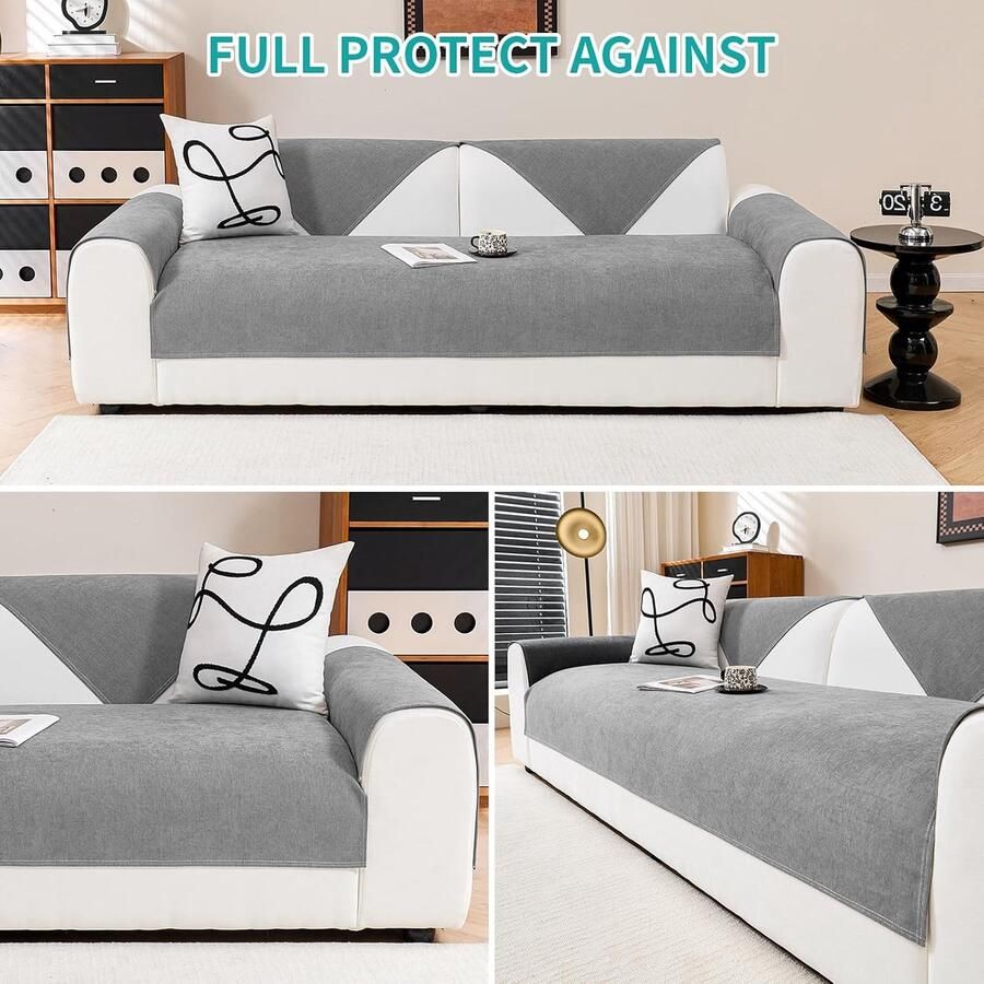 Bankhoes chenille waterdicht krasbestendig voor hond en kat antislip voor U-vorm L-vorm sectionele bank (lichtgrijs 70 x - Foto 2