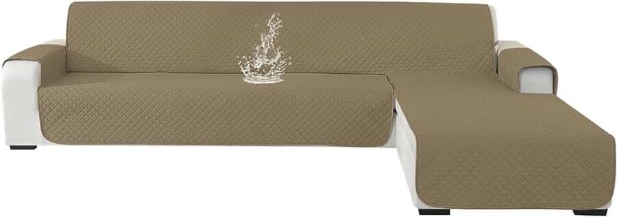 Bankhoes Hoekbank 2 Zits Universele Omkeerbaar Rechter Linker Peninsula Sofa Cover L Shaped Waterproof Couch Cover L Shaped Antislip L-Vormige Bankhoes Lichte Koffie)