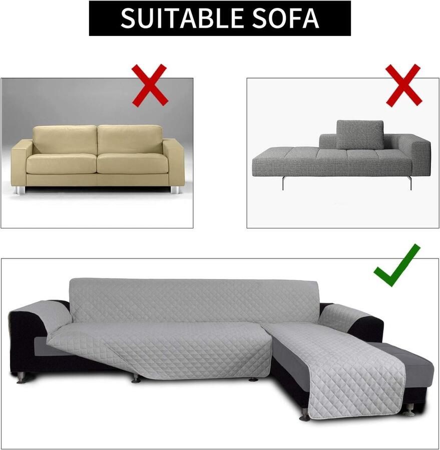Bankhoes hoes voor modulaire bank met L-vorm hoes voor chaise longue omkeerbare bankhoes meubelbeschermer voor huisdieren hond kat (Klein Lichtgrijs Lichtgrijs)