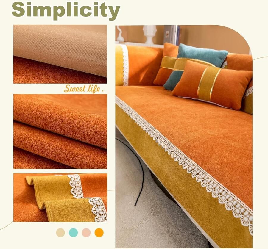 Bankhoes in effen kl zits chenille-bankhoezen met verschillende maten antislip meubelbeschermer bankhoes fauteuilhoezen voor huisdieren 70 x armleuning oranje