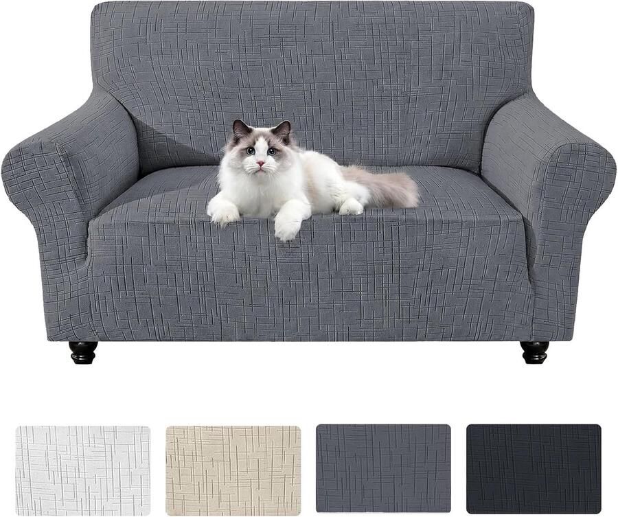 Bankhoes met armleuning stretch fauteuilhoes antislip en wasbaar universele bankovertrek voor woonkamer krasbestendige bankbeschermer voor huisdieren (lichtgrijs 2-zits (139