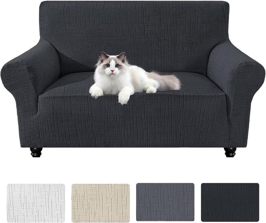 Bankhoes met armleuning stretch fauteuilhoes antislip en wasbaar universele bankovertrek voor woonkamer krasbestendige bankbeschermer voor huisdieren donkergrijs 2-zits (139