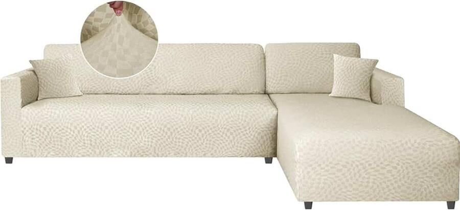 Bankhoes Met Links Rechts Schiereiland Stretch Hoekbankhoes Sofahoes Chaise Longue Bankhoes in L-vorm (3 Plaatsen+4 Plaatsen Beige)