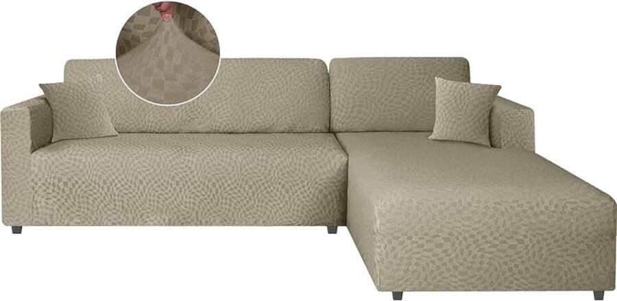 Bankhoes Met Links Rechts Schiereiland Stretch Hoekbankhoes Sofahoes Chaise Longue Bankhoes in L-vorm (2 Plaatsen+2 Plaatsen Khaki)