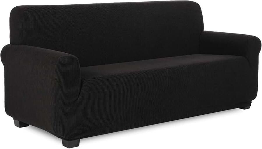 Bankhoes Rekbare Bankovertrek Stretch Bankhoezen Elastische Meubelbeschermer Jacquard Sofahoes (3-Zits Zwart)