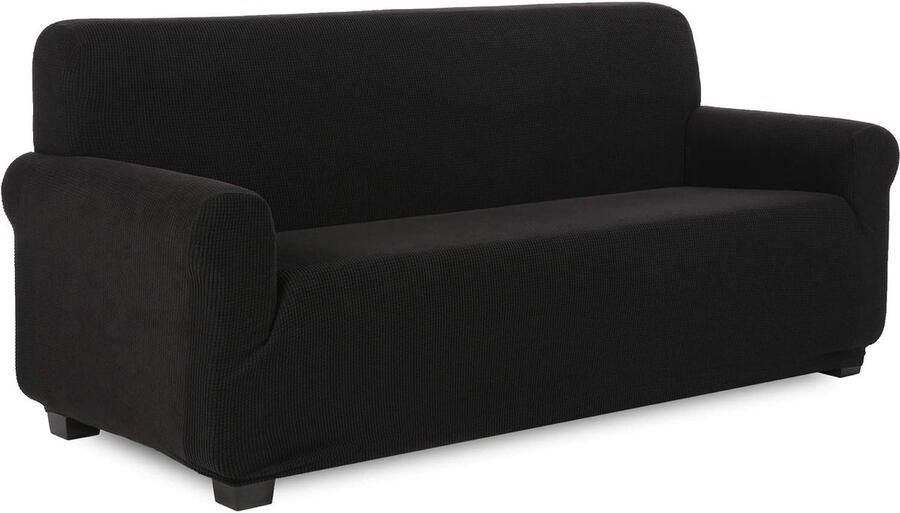 Bankhoes Rekbare Bankovertrek Stretch Bankhoezen Elastische Meubelbeschermer Jacquard Sofahoes (3-Zits Zwart)