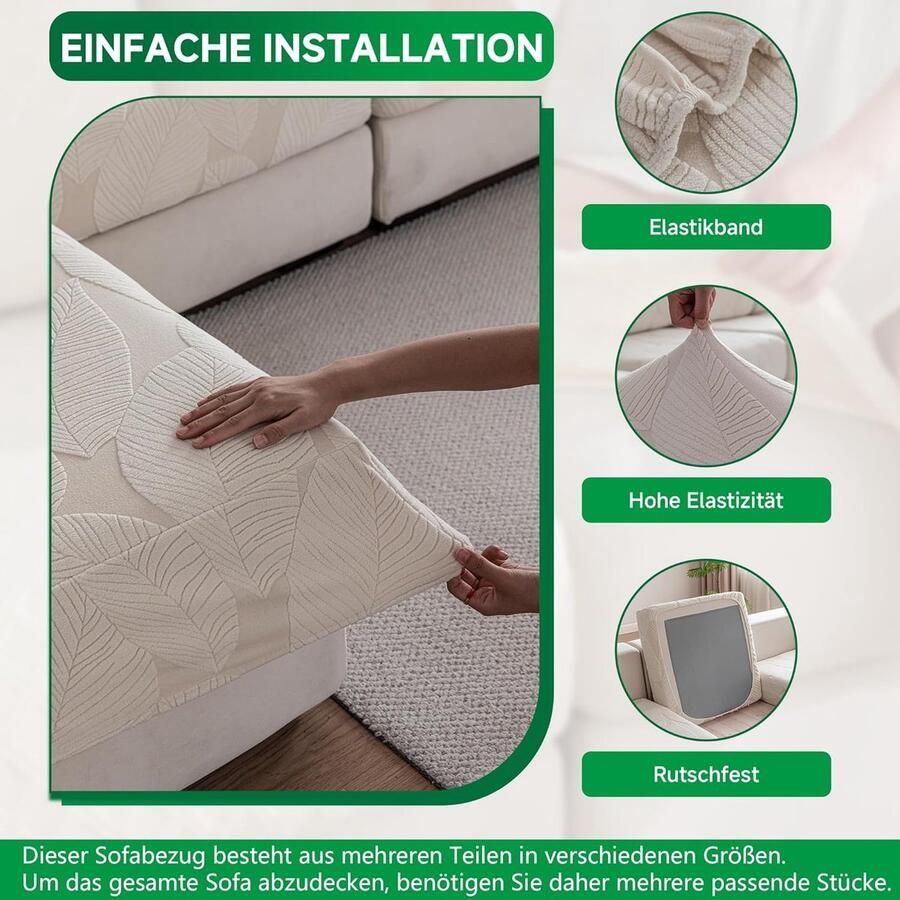 Bankhoes universele elastische bankovertrek voor zitkussen antislip wasbaar en onderhoudsvriendelijk ideaal voor bankbescherming (ivoor 1 x stoelhoes