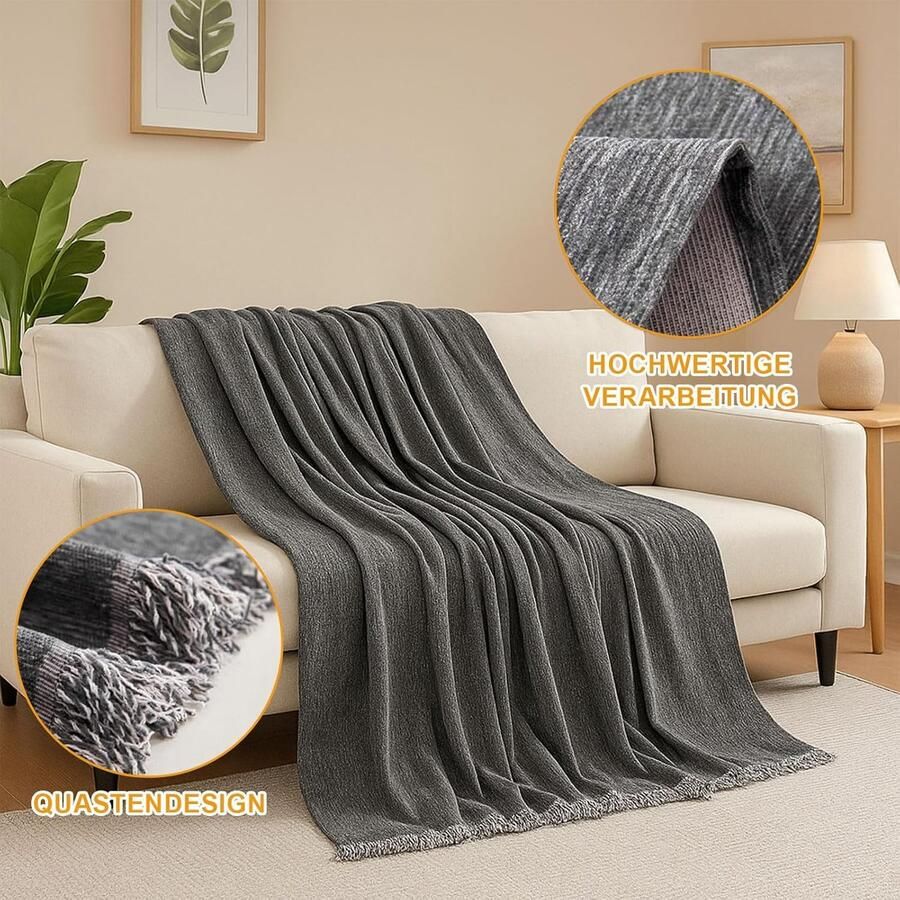 Bankhoes van 100% chenille 180 x bankovertrek voor bank zachte en ademende bankovertrek veelzijdige plaid voor bank bed of decoratie donkergrijs 180 x