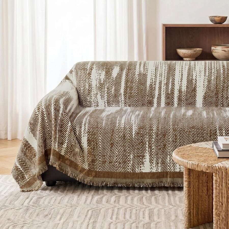 Bankhoes van chenille bankovertrek waterafstotende bankbescherming voor huisdieren en kinderen decoratieve deken voor woonkamer 2 3-zits 180 x bruin