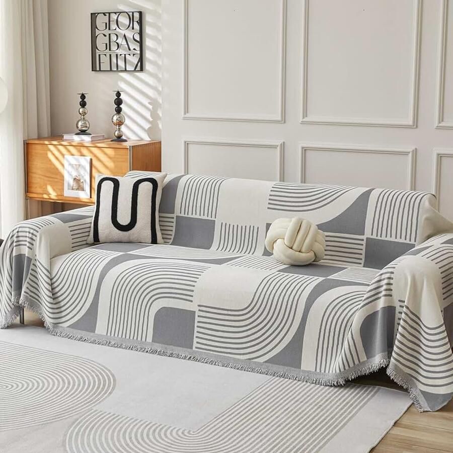 Bankhoes van Zachte Chenille 180 x Grijs Antislip & Wasbare Krasbescherming voor Bank Geschikt voor Loveseat Hoekbank of 1 2 3 4-Zits Bank