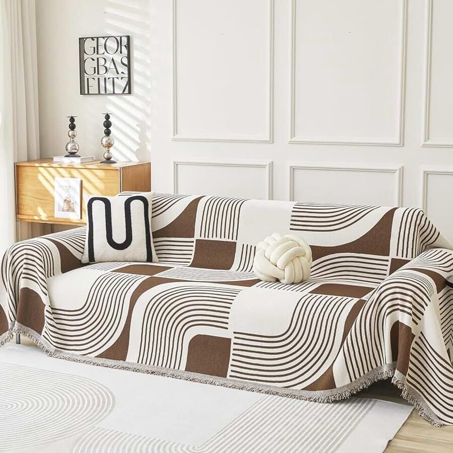 Bankhoes van Zachte Chenille 180 x Koffiebruin Antislip & Wasbare Krasbescherming voor Bank Geschikt voor Loveseat Hoekbank of 1 2 3 4-Zits Bank