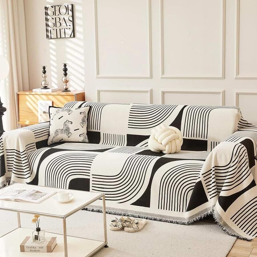 Bankhoes van Zachte Chenille 180 x Zwart Antislip & Wasbare Krasbescherming voor Bank Geschikt voor Loveseat Hoekbank of 1 2 3 4-Zits Bank