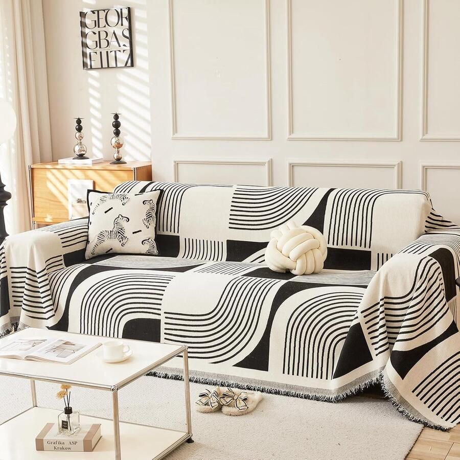 Bankhoes van Zachte Chenille 180 x Zwart Antislip & Wasbare Krasbescherming voor Bank Geschikt voor Loveseat Hoekbank of 1 2 3 4-Zits Bank