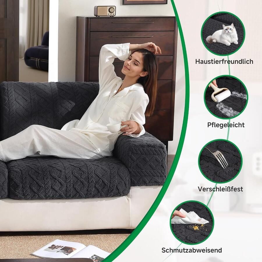 Bankhoezen voor sectionele rekbare kussensloop zachte flexibele antislip sliphoezen wasbare slijtvaste bankzitting en meubelbeschermer (1 stuk grote hoes donkergrijs)