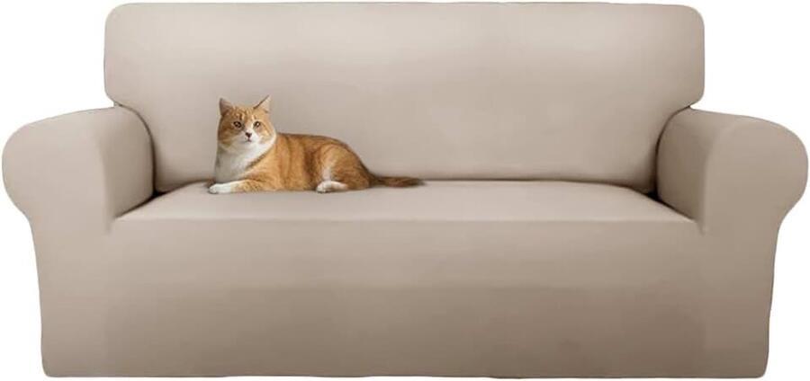 Bankhoes voor 2 Zitplaatsen (130- met Armleuningen Velours Elastische Krasbestendige Bankhoes voor Katten Universele Bankhoes Super Zacht en Comfortabel Kameel