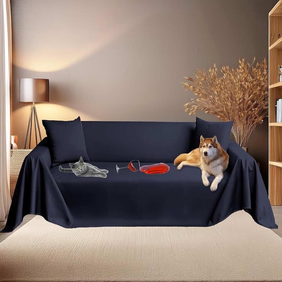 Bankhoes voor 3-4-2-zits super waterdicht vuilafstotend pluisvrij wasbaar bescherming voor katten en honden en kinderen rechthoekig duurzaam gemakkelijk te reinigen (koningsblauw