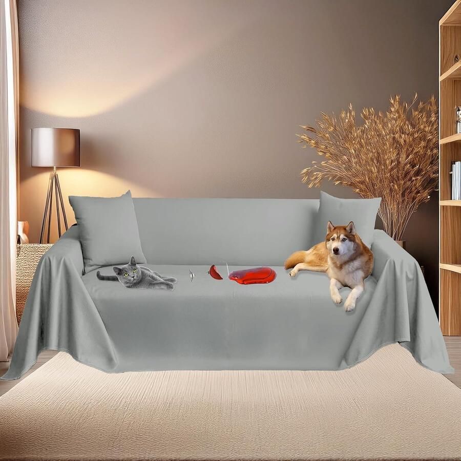 Bankhoes voor 3-4-2-zitsbank super waterdicht vuilafstotend wasbaar bescherming voor katten en honden en kinderen rechthoekig duurzaam gemakkelijk te reinigen staalgrijs 3-zitsbank