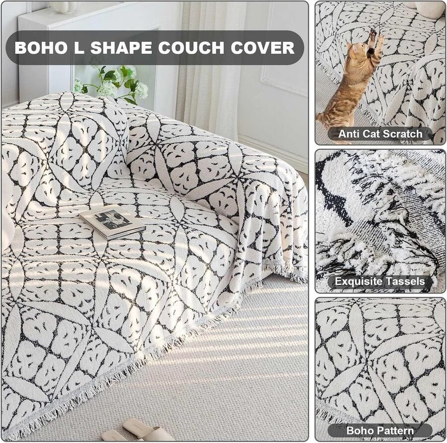 Bankhoes voor 3-zits chenille AB-zijhoes voor hoekbank bescherming voor alle seizoenen bankovertrek voor honden bankovertrek loveseat futonhoes L-vormige bankhoes met kwastje