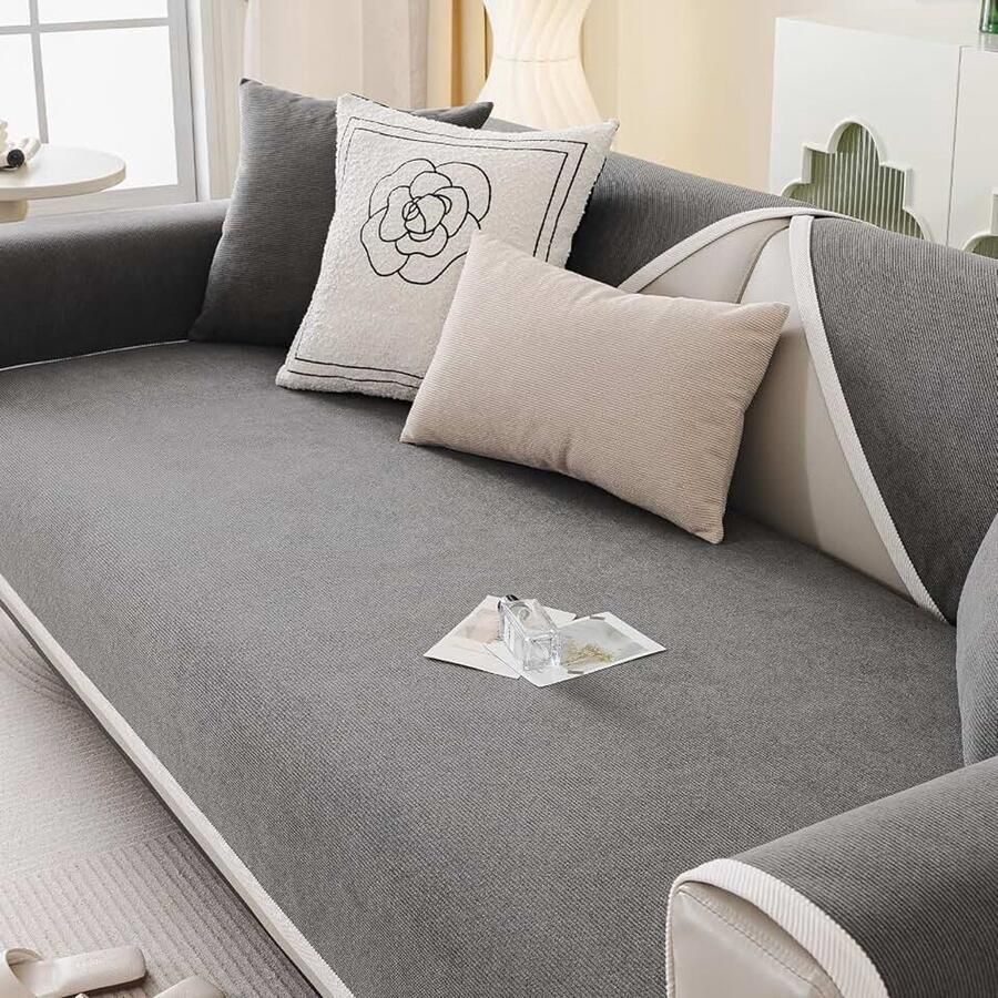 Bankhoes voor de woonkamer krasbestendig kat pluizige bankovertrek antislip vuilafstotend wasbaar grijs 90 x