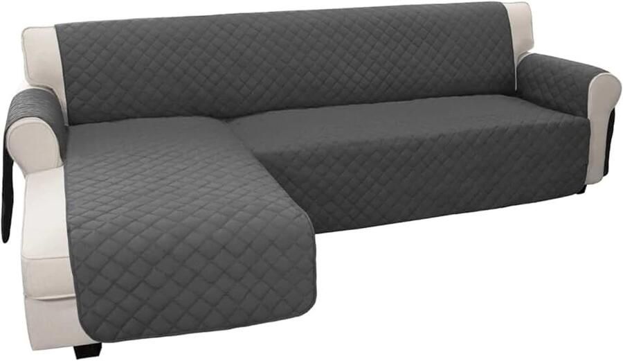 Bankhoes voor sectionele bank L-vorm omkeerbare bankhoes chaise longue meubelbeschermer voor huisdieren hond kat (Groot Donkergrijs) Zachte bankhoes voor honden past links rechts chaise lounge beschermer waterbestendige mat voor woonkamer