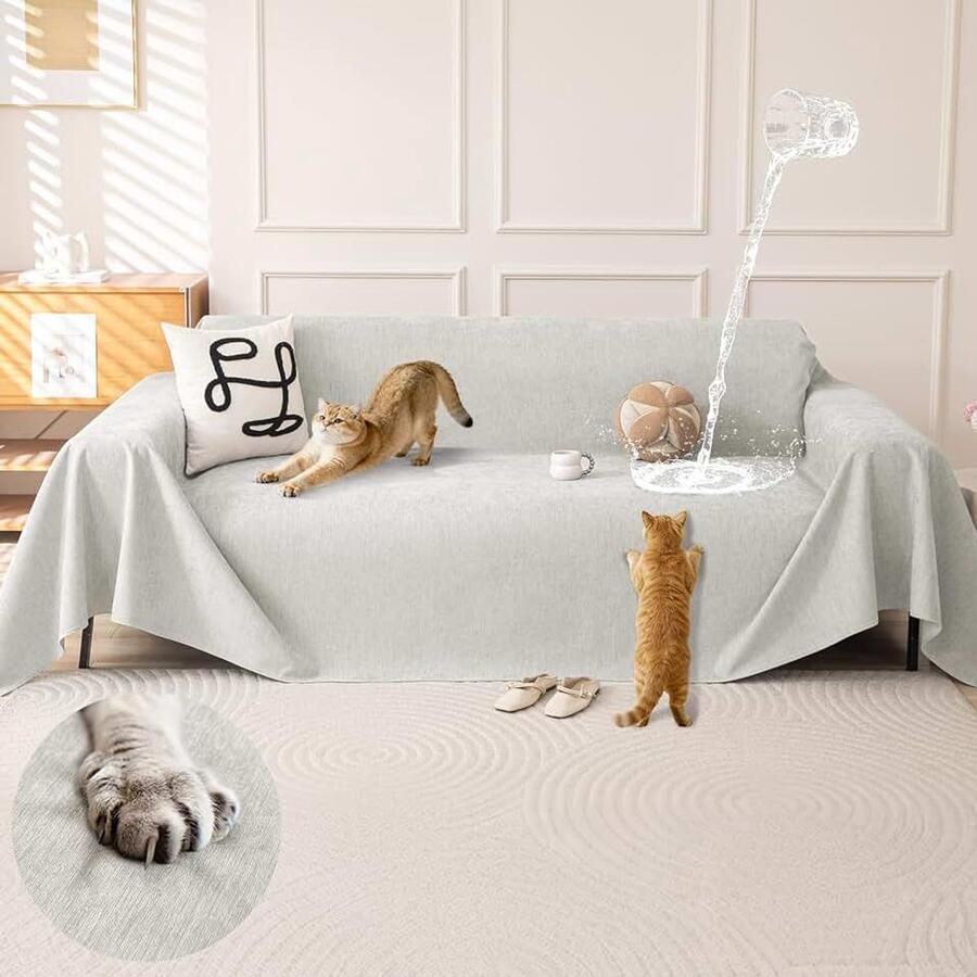 Bankhoes waterdicht krasbestendig antislip voor katten en honden zachte bankovertrek als krasbescherming grijs 180 x
