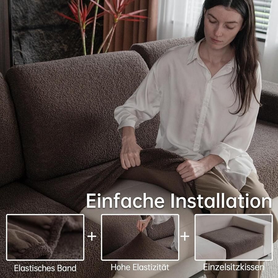Bankhoes zeer elastisch antislip zitkussen wasbaar huisdiervriendelijke bankovertrek voor bank duurzaam (bruin 1 x rugleuning)