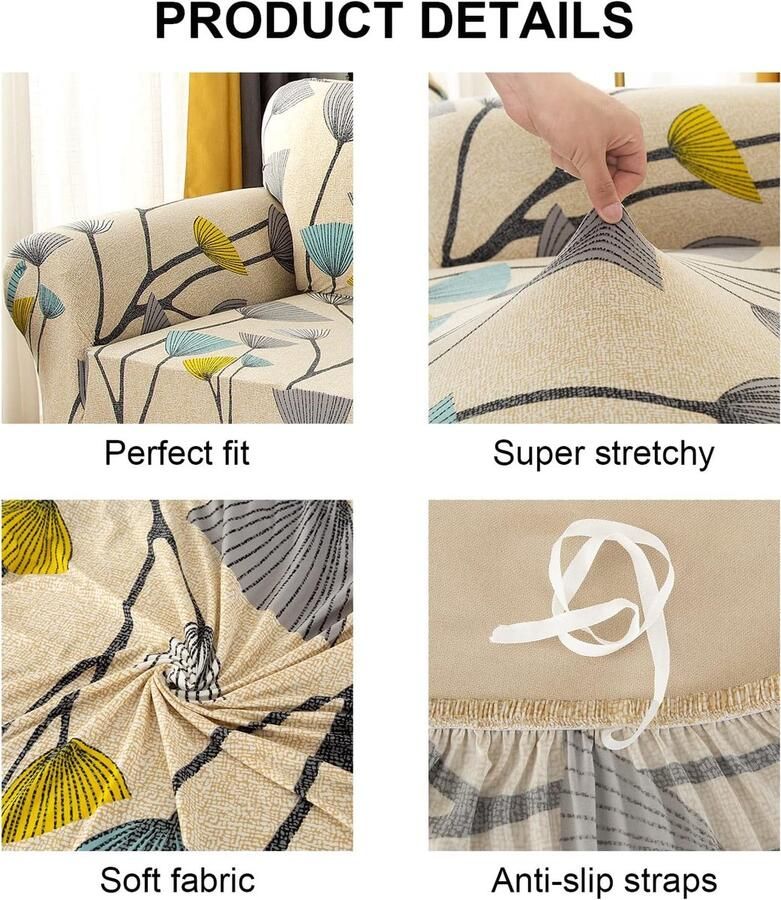Bankhoezen 3-zits stretch bankhoezen universele bankhoes voor bank 1-delig wasbaar antislip patroon spandex polyester loveseat sofahoes beschermer voor huisdieren beige bladeren