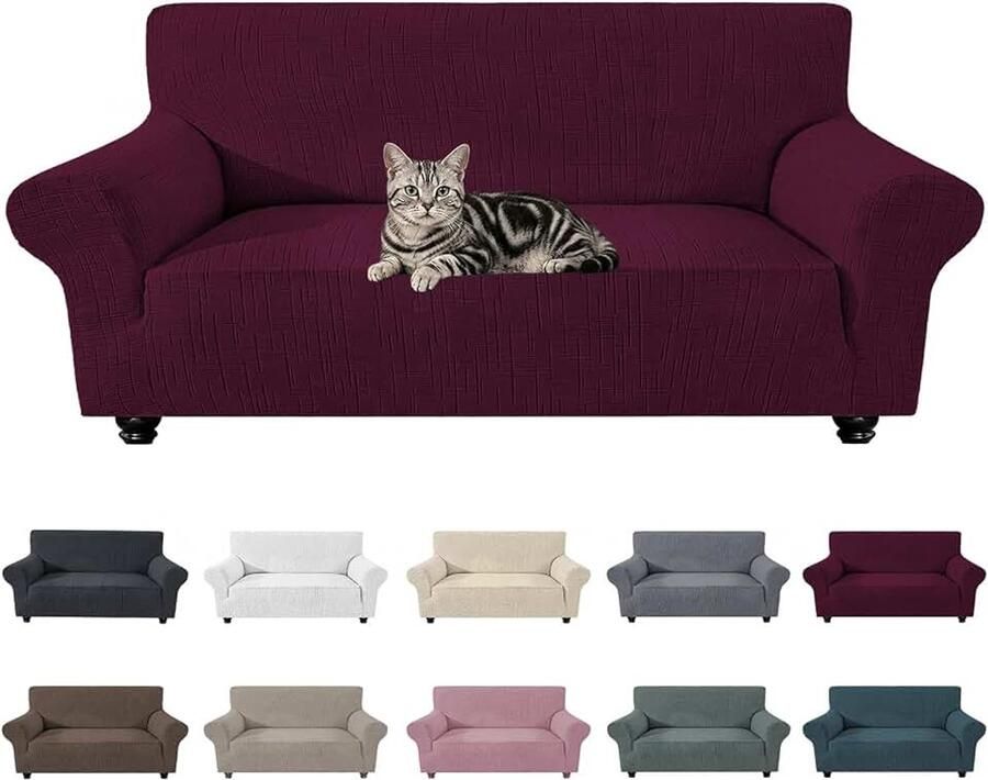 Bankovertrek 3-zits antislip met armleuning universeel dik wasbaar voor woonkamer bordeauxrood