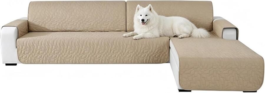 Bankovertrek L-vorm 3-zits krasbestendig antislip hoekbank rechts links universeel omkeerbaar L-vorm met armleuning beige