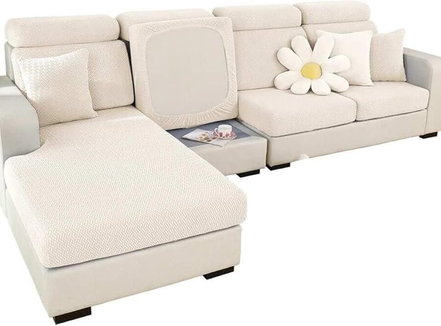 Bankovertrek stretch bankovertrek universeel elastisch antislip voor bankkussen L-vormige chaise longue meubelbescherming