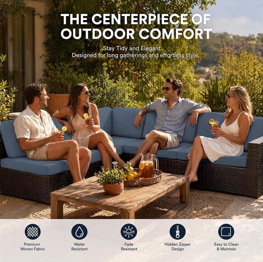 Bankovertrek voor buiten set van 8 hoezen voor loungemeubels outdoor patio-kussenslopen stretch bankovertrekken afneembaar en machinewasbaar (grijs)