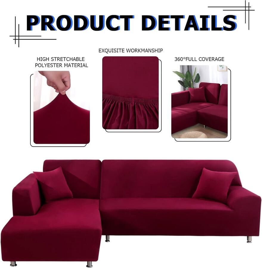 Bankovertrek voor hoekbank L-vorm Sofabezüge Elastische Stretch Bankovertrek L-vorm Rechts of Links met Twee Kussenslopen Wasbaar Universele Bankovertrek L-vorm Sofa Cover L-vorm (2 Zitters+3