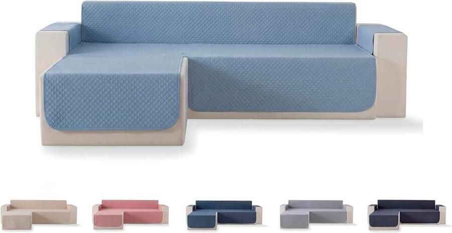 Bankovertrek zitbescherming gevoerd met ruitpatroon ademend gemakkelijk te reinigen lichtblauw chaise links