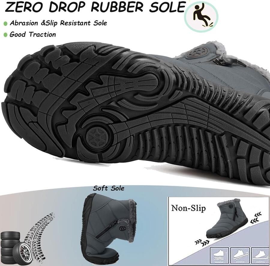 Barefoot Winter Schoenen nen Laarzen Warm Gevoerde Laarzen Sneeuw Laarzen Schoenen Brede Teen Box Grijs