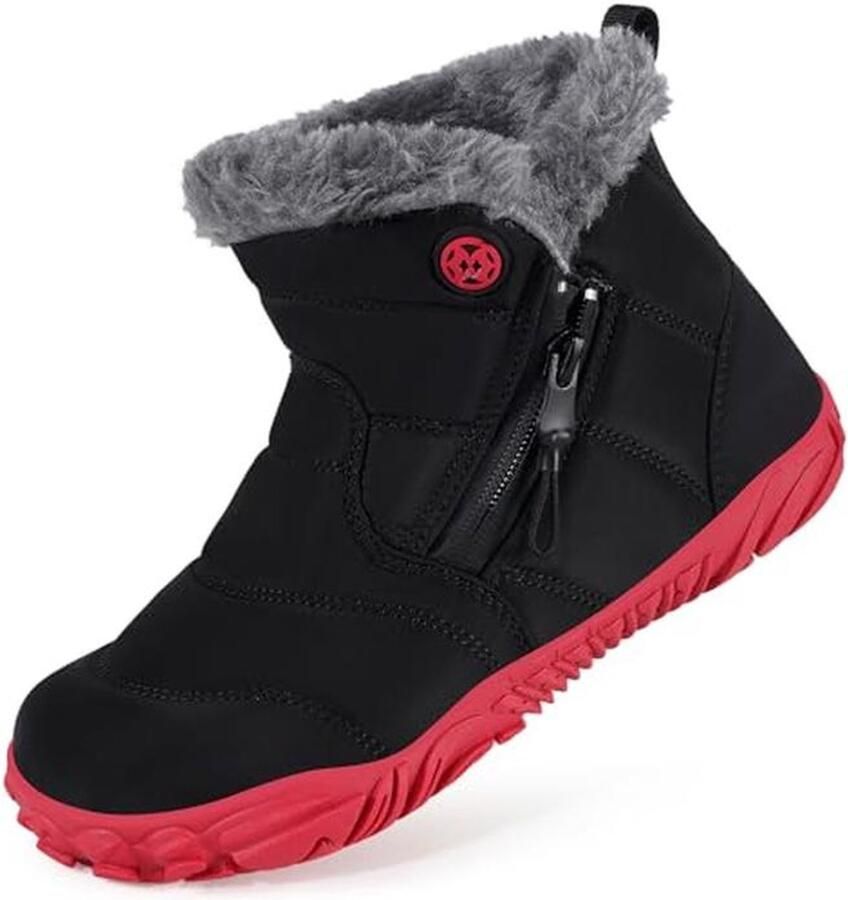 Barefoot Winterlaarzen voor Kinderen Warm Comfortabel en Antislip Zwart Rood