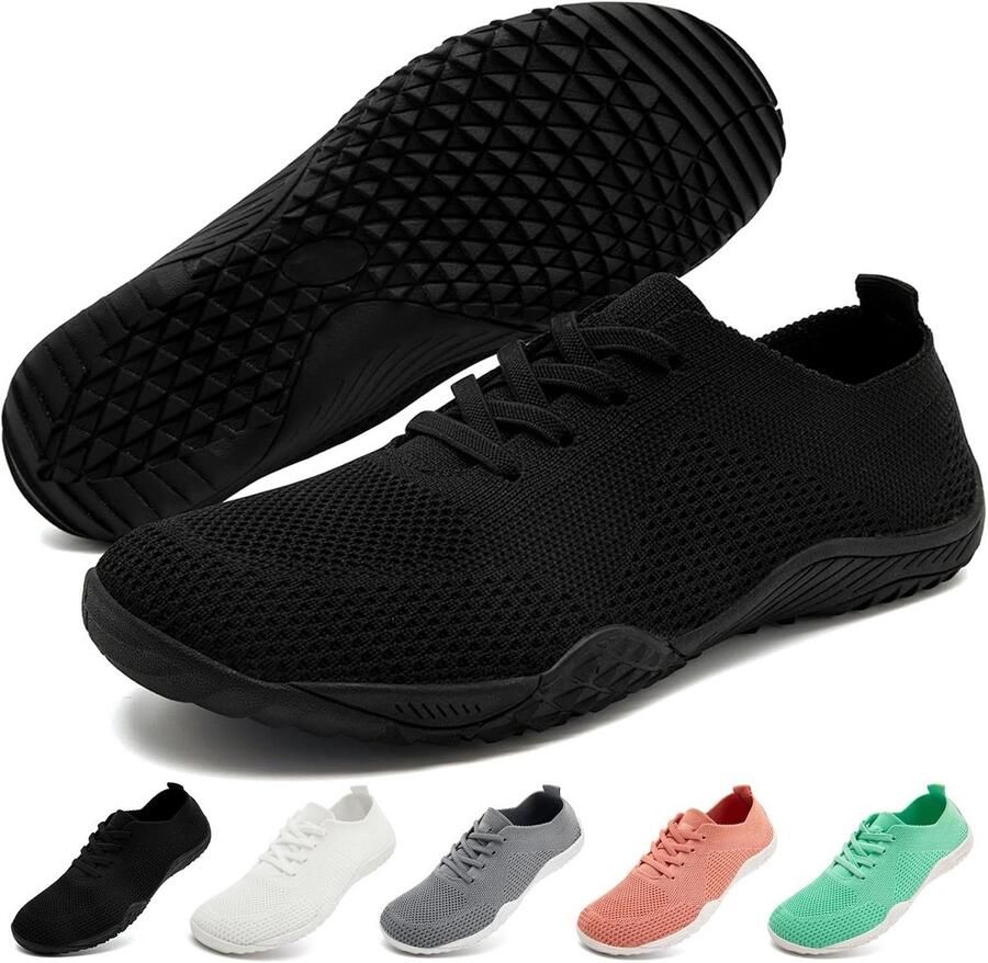 Barefootschoenen Dames Zwart Sneakers Zero-Drop Comfortabele Lichte Loafers voor Wandelen en Fitness