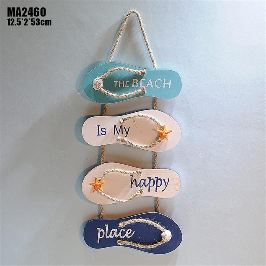 Beach Flip Flop Hangdecoratie voor Muur en Deur Oceaan Thema Decor Grijs Blauw Strand Houten Slippers