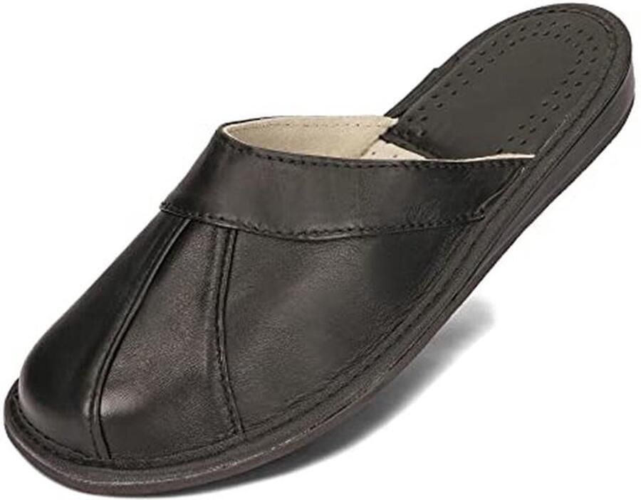 Herenpantoffels van Echt Leer Zwart Zachte Comfortabele Slippers 40-46
