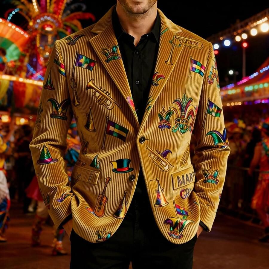 Bedrukte corduroy jas voor feestjes en avonden moderne jas met knopen voor formele evenementen en casual bijeenkomsten (goud