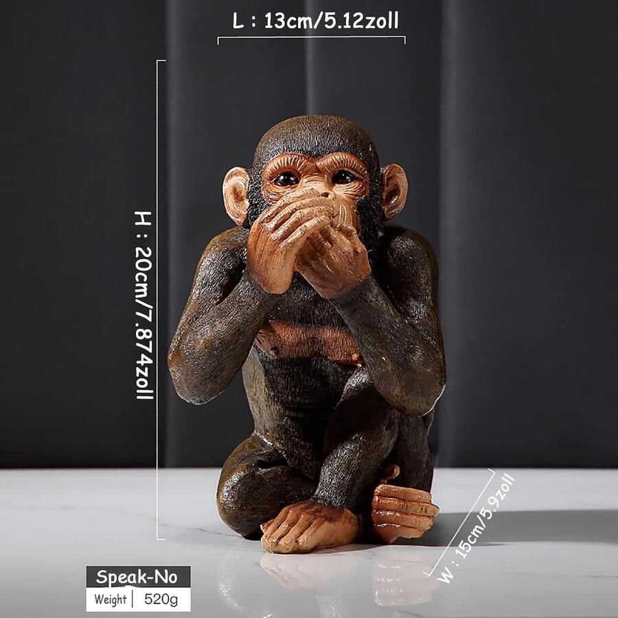 Beeldje 3 plaatsen van wijsheid creatief ambachtelijke ornament feng shui -the drie zingen beeldje decoratie standbeeld van de aap van wijsheid praten niet zie om te horen Résine