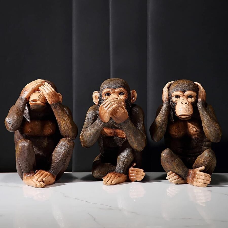 Beeldje 3 plaatsen van wijsheid creatief ambachtelijke ornament feng shui -the drie zingen beeldje decoratie standbeeld van de aap van wijsheid praten niet zie om te horen Résine - Foto 2