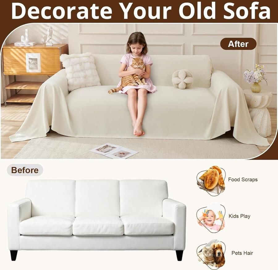 Beige Bankhoes Krabbescherming Bank Bankhoezen Loveseat Hoes Waterdicht Anti-slip Voor Huisdieren Kinderen Hond Kat Krassen 340x