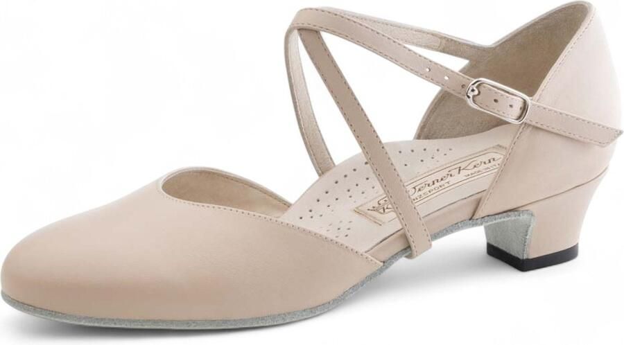 Beige Dames Dansschoen Werner Kern Felice Lage stabiele hak Gesloten voorkant Kruisbandje Ergonomisch voetbed Dansschonen geschikt voor beginners Werner Kern Beige
