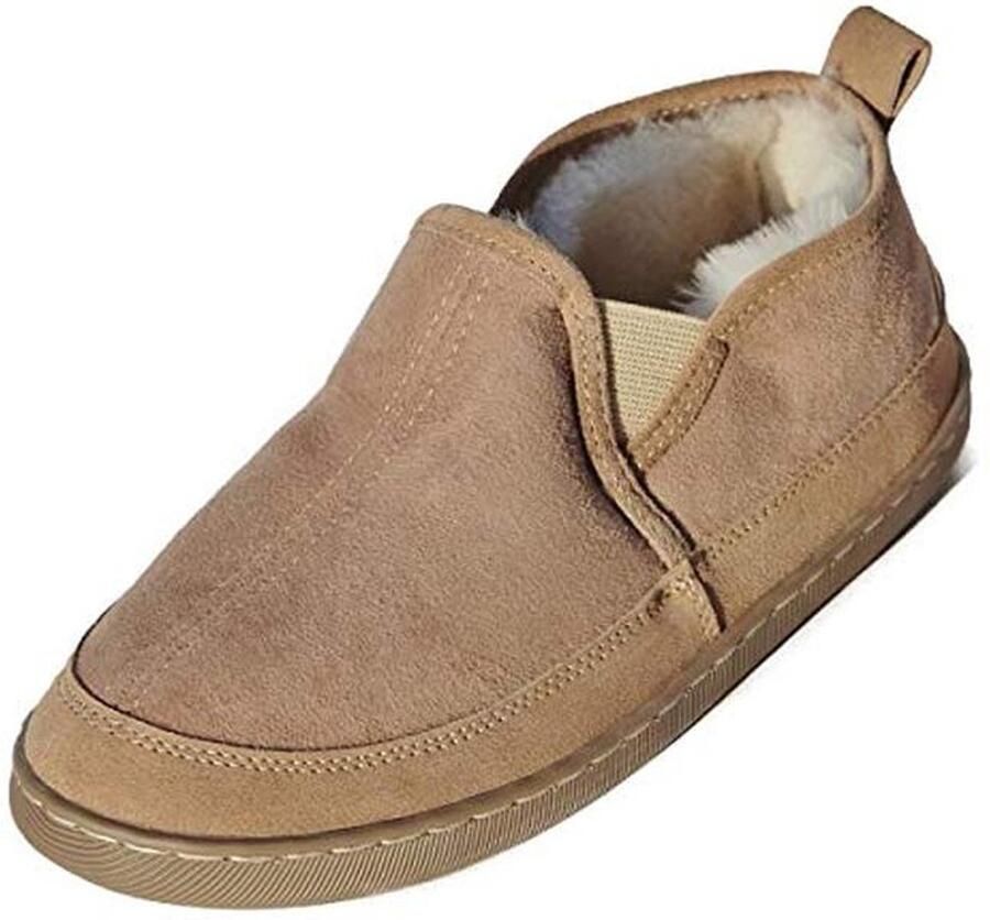 Beige lamsvacht pantoffels voor heren comfortabele warme instappers van merino schapenvacht