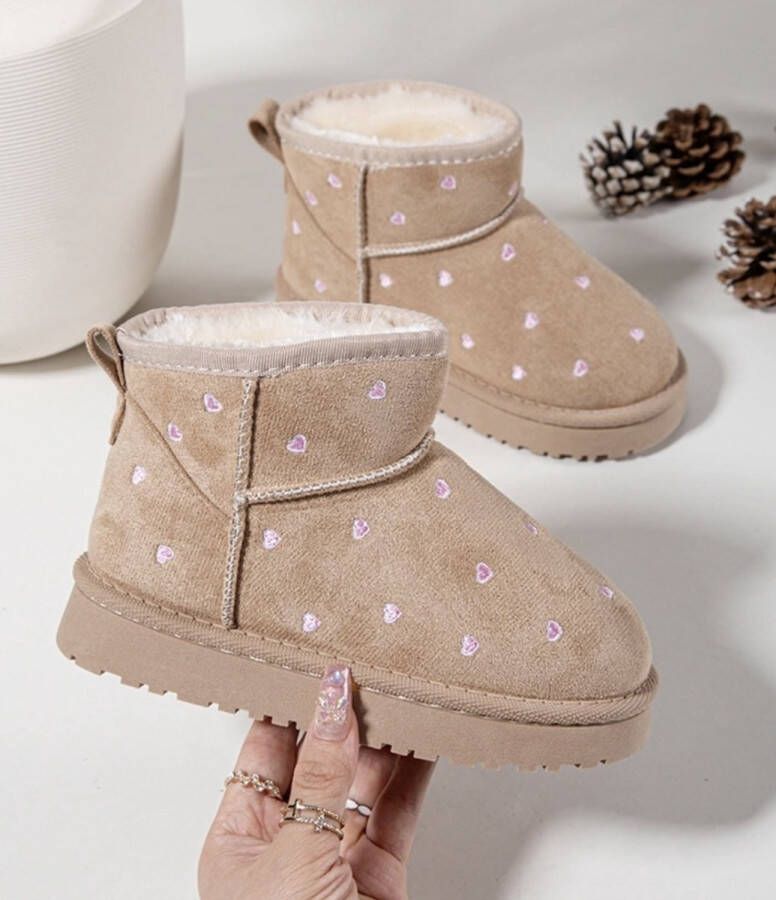 Beige meiden winterboots met hartjes