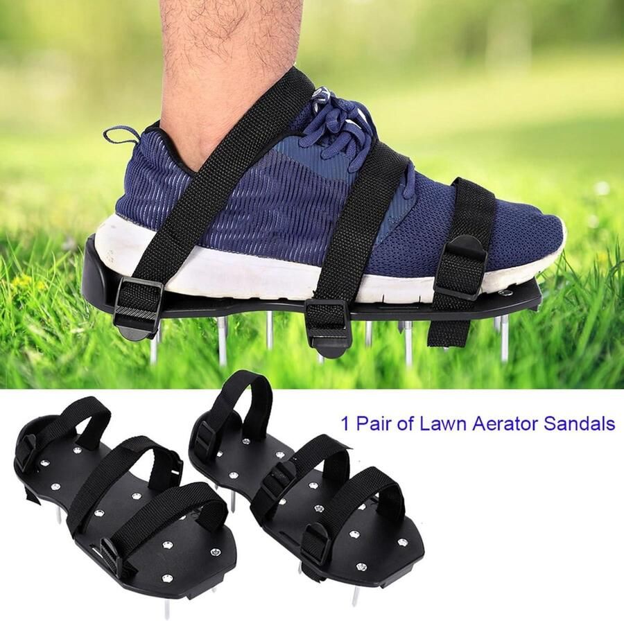 Beluchtingsschoenen voor gazononderhoud Metalen grasbeluchting sandalen met 3 banden Robuuste spijkerschoenen voor tuin Verbetering van grasgroei Duurzaam en efficiënt Incl. handleiding