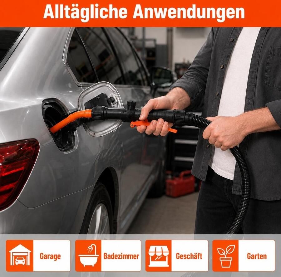 Benzinepomp met accu werkt op batterijen elektrische brandstoftransferpomp voor jerrycans en olietanks met debietregelventiel handschoenen inbegrepen oranje kleur