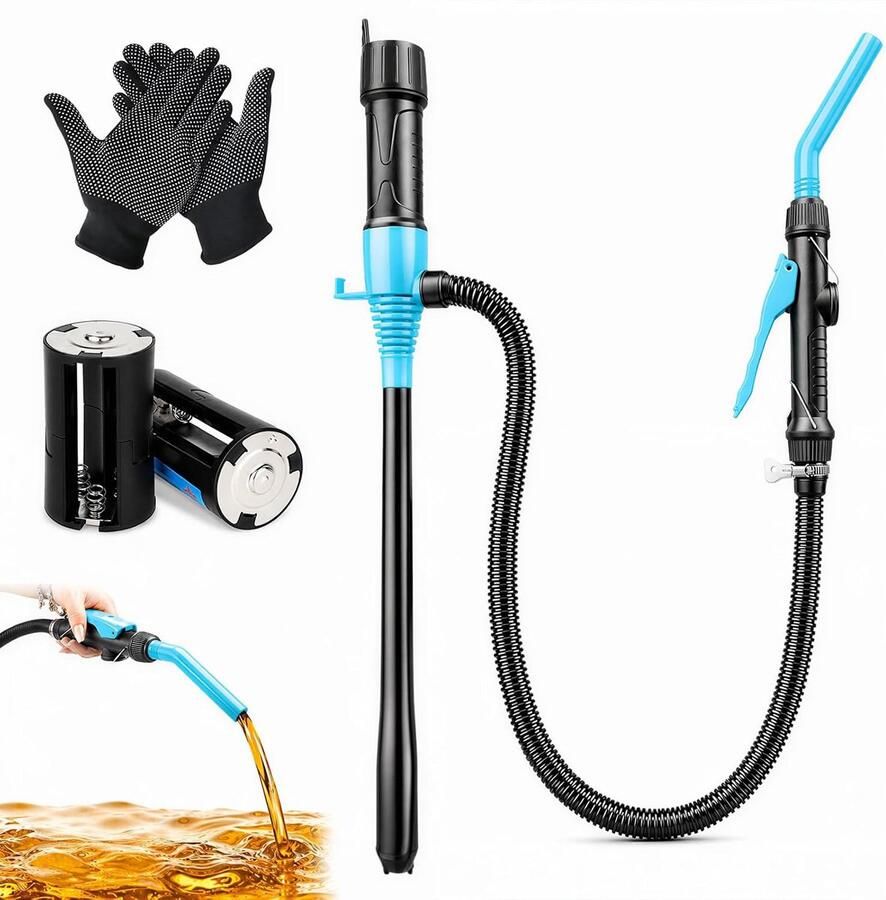Benzinepomp voor jerrycan 2 4 GPM (9 l min) brandstofpomp met slang doorstroomregeling met handschoenen voor auto motorfiets voor benzine dieselbrandstoffen