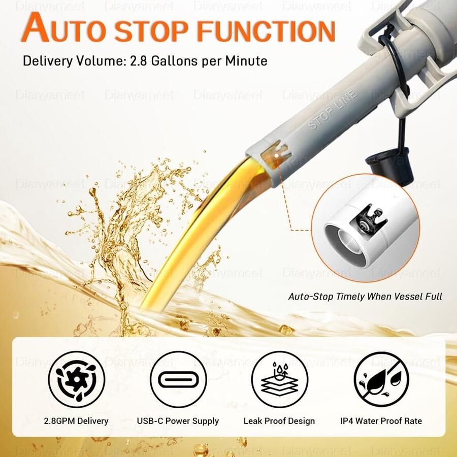 Benzinepomp voor Jerrycan met Telescopisch Slang Automatische Stop 2.8 GPM Dubbele Voeding USB- AA 1.3m Flexibele Slang voor Benzine en Diesel Overdrachtspomp voor Auto Boot